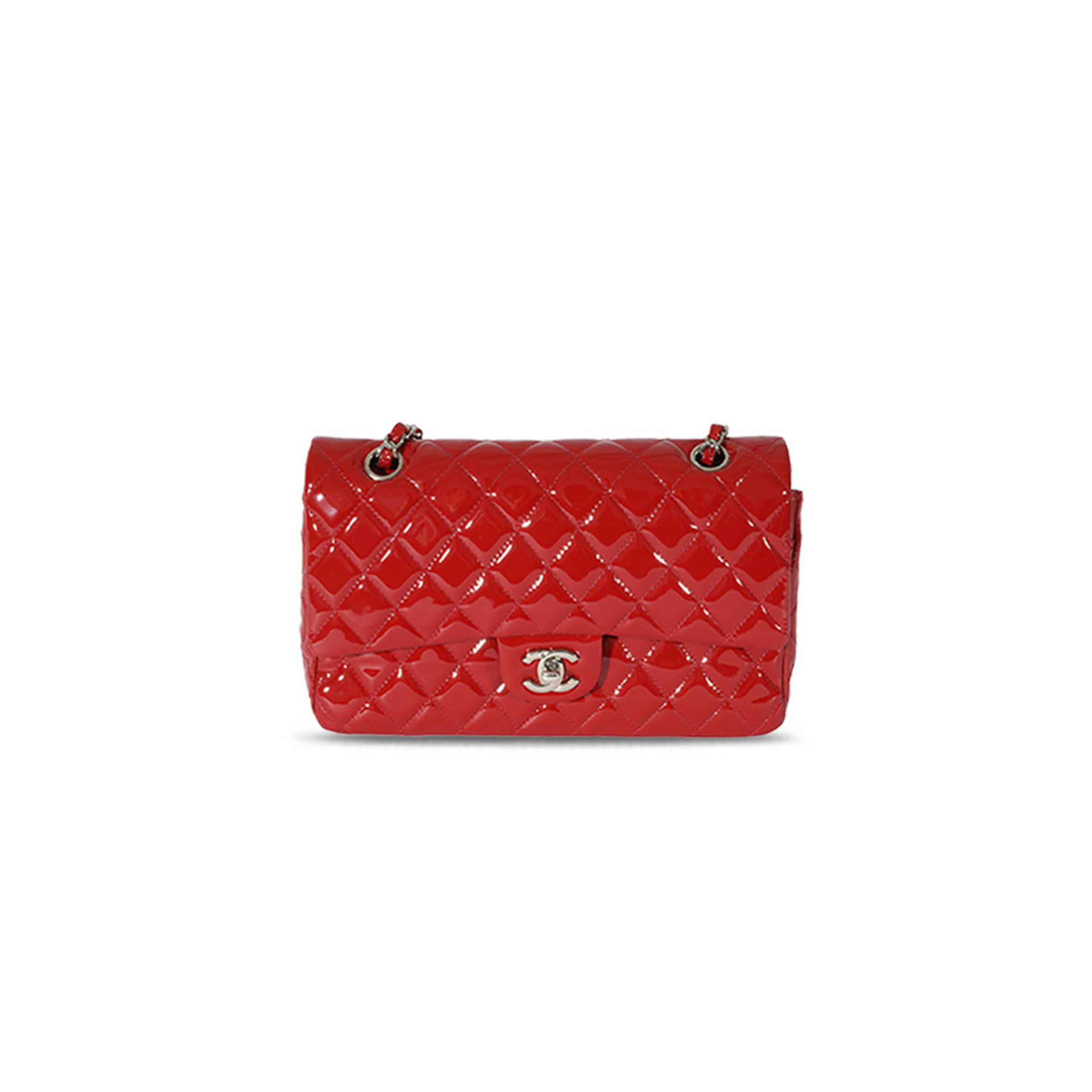 CHANEL RED PATENT CLASSIC MEDIUM DOUBLE FLAP (25*15*6cm)
